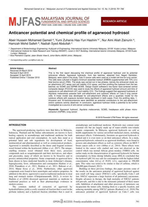Anti Cancer Properties Agarwood Hydrosols